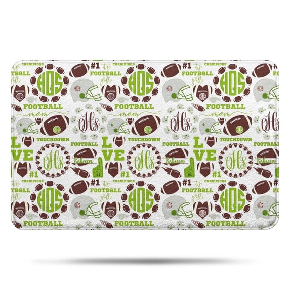 Green Football Monogram Pattern Bathroom Rugs Mat,Non Slip Microfiber Bathroom Rug,Rubber Backing,Soft Bathroom Mats for Bathroom Floor,Tub and Shower,17x27in(43x68cm)