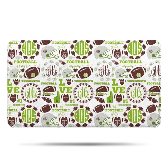 Green Football Monogram Pattern Bathroom Rugs Mat,Non Slip Microfiber Bathroom Rug,Rubber Backing,Soft Bathroom Mats for Bathroom Floor,Tub and Shower,17x30in(43x75cm)