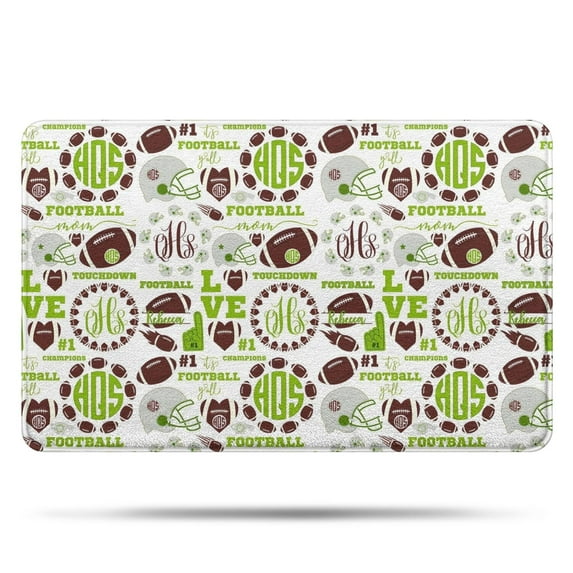 Green Football Monogram Pattern Bathroom Rugs Mat,Non Slip Microfiber Bathroom Rug,Rubber Backing,Soft Bathroom Mats for Bathroom Floor,Tub and Shower,20x32in(50x80cm)