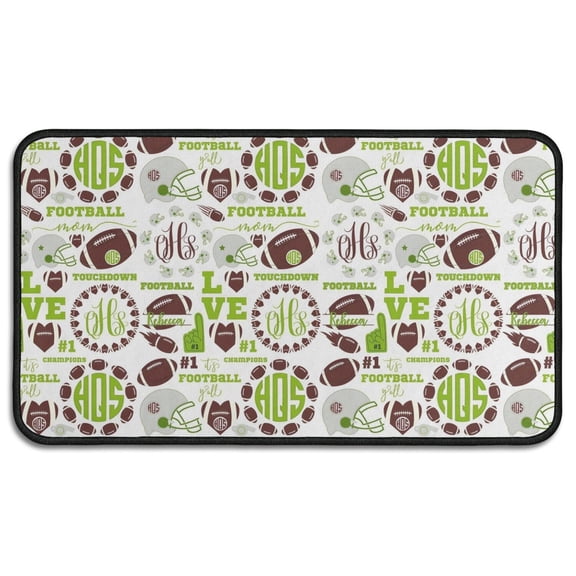 Green Football Monogram Pattern Door Rugs,Washable Non Slip Door Mats Indoor,Decorative Door Mats,Entry Mat Indoor for Entrance,Bedroom,Kitchen,Bathroom,30"x17"