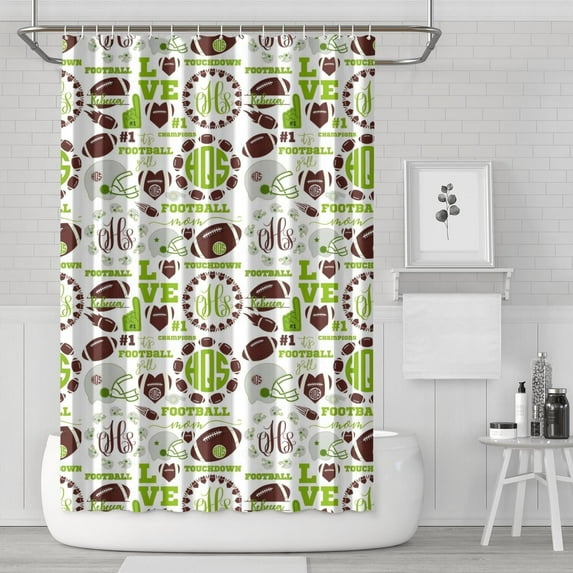 Green Football Monogram Pattern Shower Curtain 72"x72" ,Bathroom Decorative Shower Curtains Set with 12 Hooks,Modern Waterproof Washable Shower Curtain