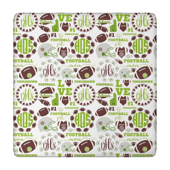 Green Football Monogram Pattern Square Fitted Tablecloth with Elastic Edge,Square Table Cover,Washable Elastic Table Cover for Home Kitchen Party Decor 34"x34"