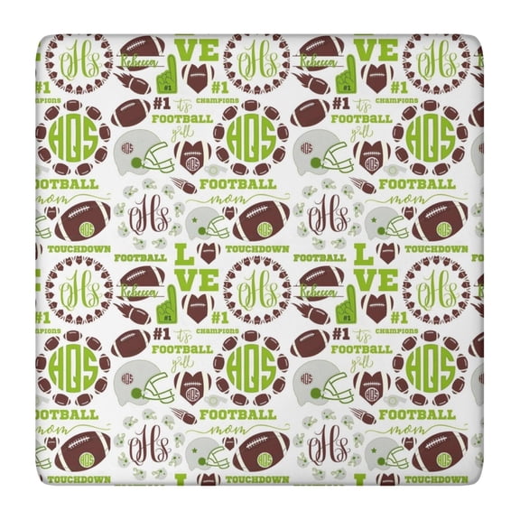 Green Football Monogram Pattern Square Fitted Tablecloth with Elastic Edge,Square Table Cover,Washable Elastic Table Cover for Home Kitchen Party Decor 36"x36"