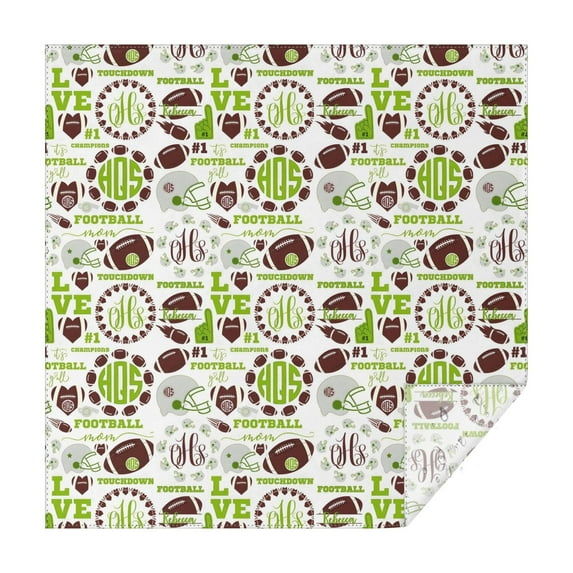 Green Football Monogram Pattern Square Tablecloth,Waterproof Square Table Cover,Wipeable Spillproof Washable Table Cover for Home Kitchen Party Decor 52"x52"(132x132cm)