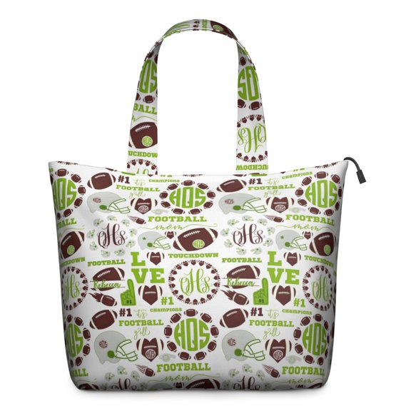 Green Football Monogram Pattern Travel Tote Bags for Women Carry On,Large Weekender Bags for Women Travel,Multi Functional Duffle Bag for Work,Shopping,Sports