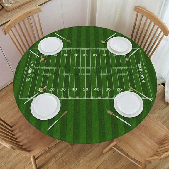 Green Football Round Fitted Tablecloth with Elastic 40-44 Inch
