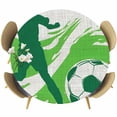 thumbnail image 1 of Green Football Round Tablecloth 55-60 Inch Round Fitted Table Cloth with Elastic Edge, Soccer Sports Player Silhouette Rustic Waterproof Table Cover Protector for Outdoor Picnic Party Dining, 1 of 9