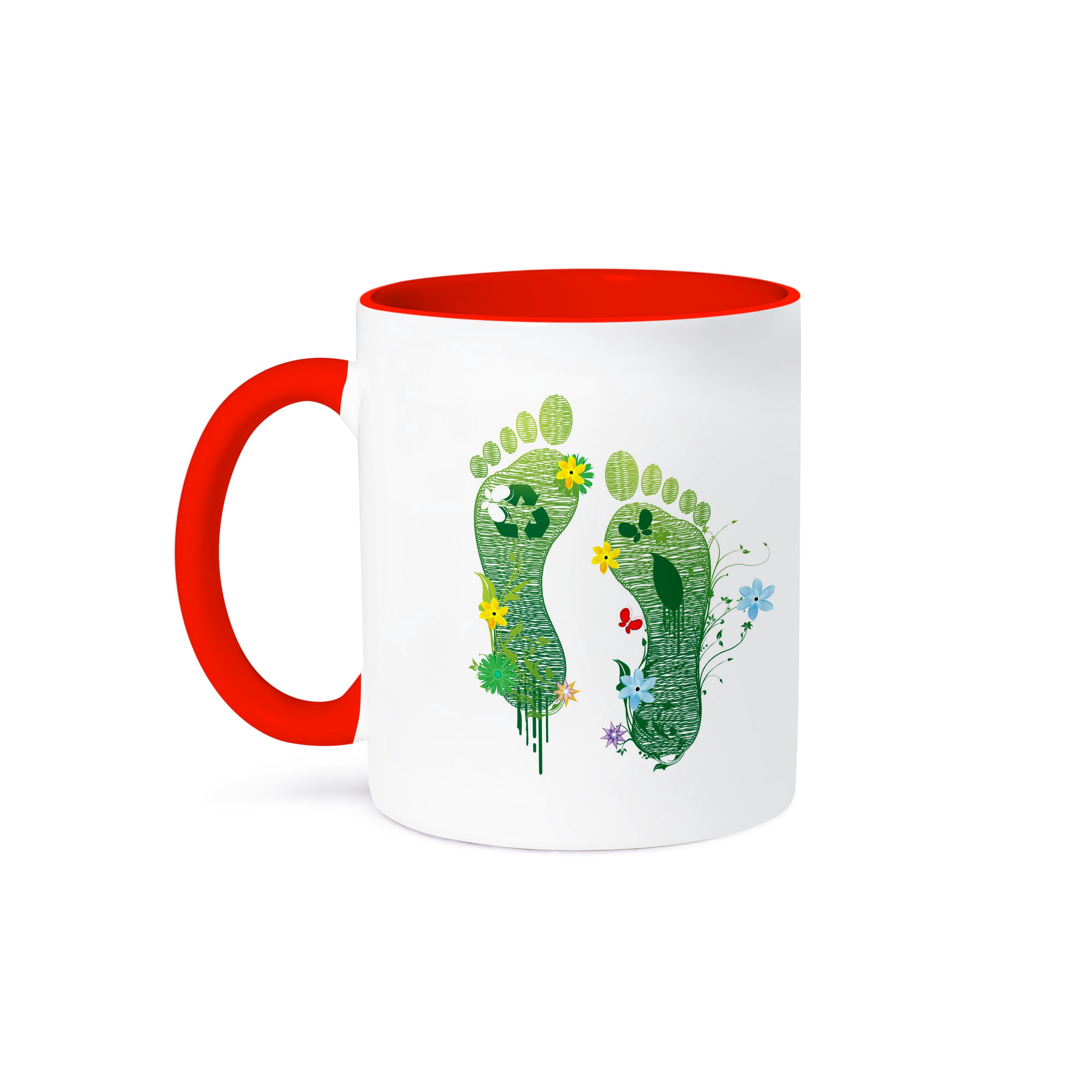 3dRose, Green Footprints With Flowers and A Recycle Symbol, 11oz Two ...