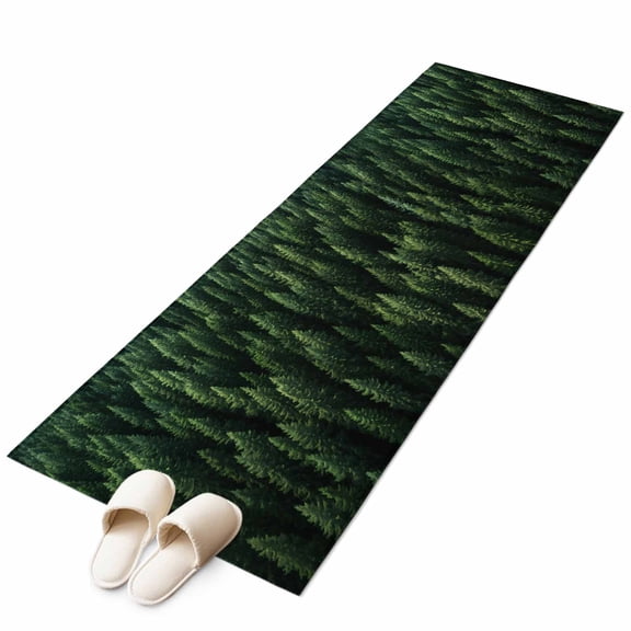 Green Forest 2'x6' Runner Rug, Pine Trees Modern Mysterious Art Washable Non-Slip Area Rugs for Hallway Kitchen Floor Bedroom Entryway, Laundry Carpet Decoration Indoor Mat