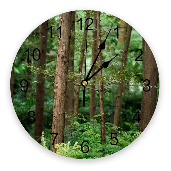 Green Forest 3D Wall Clock Modern Design Brief Living Room Decoration Kitchen Clock Art Wall Watch Home Decor(10 Inch)