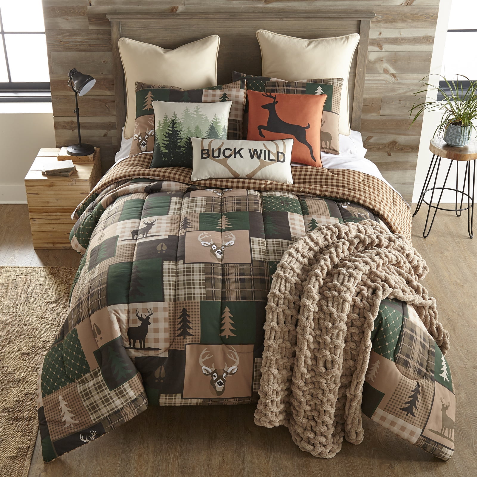Green Forest Lodge Reversible Microfiber Queen Comforter Set