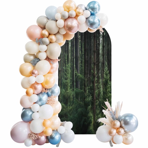 Green Forest Arch Backdrop Cover, Spandex Fitted Wedding Arch Cover, Mysterious Primitive Forest Pine Tree Round Top Stand Covers for Birthday Ceremony Bridal Shower Party Decor 4x1.65 Ft