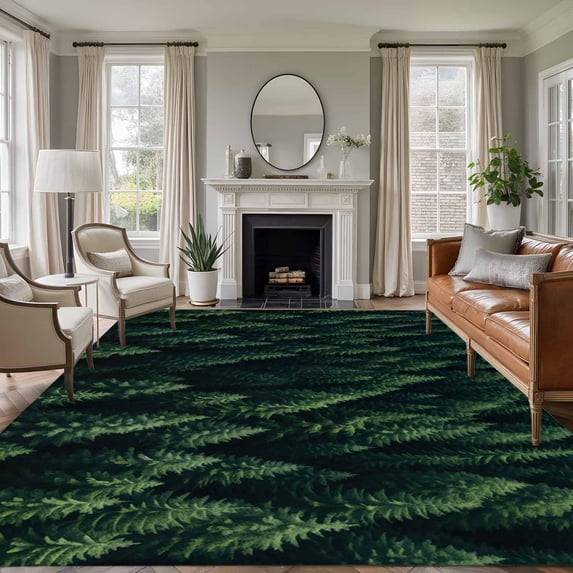 Green Forest Area Rug 6x9 FT, Non Slip Living Room Throw Carpet, Modern Pine Trees Mysterious Art Washable Soft Large Floor Carpet Non-Shedding Rug for Bedroom Dining Room Play Room