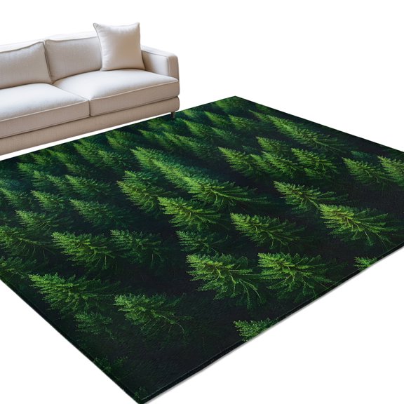 Green Forest Area Rugs 6x9ft Pine Trees Forest Summer Landscape Art Floor Rug Non Slip Low Pile Ultra Soft Throw Carpet for Entryway Indoor Entrance Kitchen Bathroom