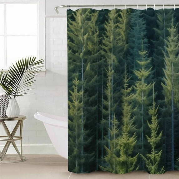 Green Forest Bathroom Curtain 78 Inch Shower Curtain with Hooks, Pine Tree Summer Botanical Modern Art Waterproof Polyester Bath Curtain Washable Bathtub Curtain 54''x 78''