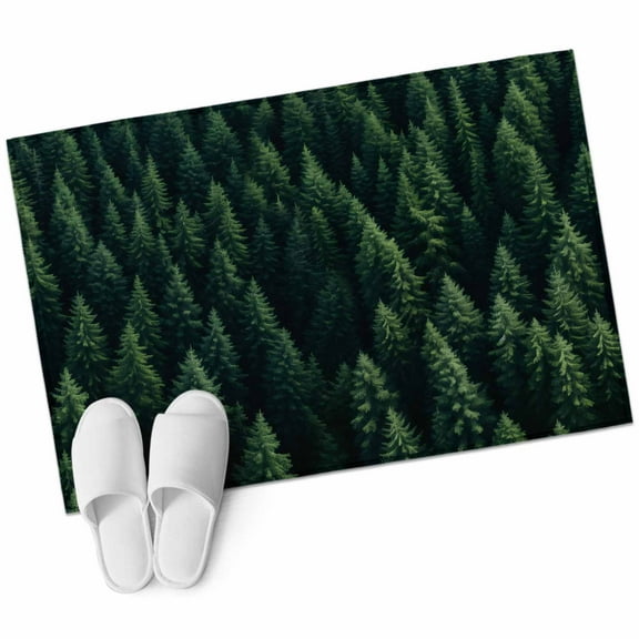 Green Forest Bathroom Mat 2x3 FT, Non Slip Small Kitchen Mat, Modern Pine Trees Mysterious Art Washable Soft Backed Front Door Throw Rug Non-Shedding Indoor Outdoor Doormat for Entryway Sink