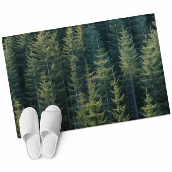 Green Forest Bathroom Mat 2x3 FT, Non Slip Small Kitchen Mat, Pine Tree Summer Botanical Modern Art Washable Soft Backed Front Door Throw Rug Non-Shedding Indoor Outdoor Doormat for Entryway Sink
