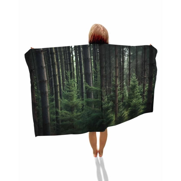 Green Forest Beach Towels Oversized Super Absorbent, Mysterious Primitive Forest Pine Tree Lightweight Bath Towel Quick Dry Sets For Bathroom/Pool/Rv Camping/Beach Play/Gym Room/Picnic 23"x47"