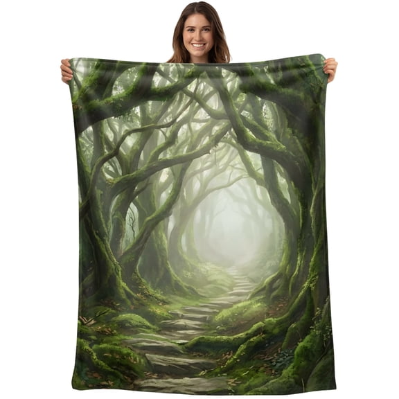 Green Forest Blanket Soft Cozy Warm Throw Blanket for Couch, Plush Fuzzy Flannel Blankets for Sofa, Misty Light Rustic Cottagecore Bed Blankets Lightweight Gifts for Women, 40"x50"