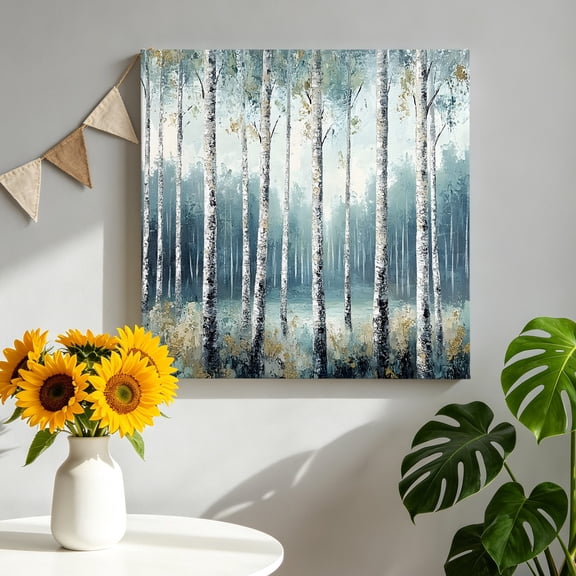 Green Forest Canvas Wall Art for Living Room, Spring Vintage Plant Botanical Abstract Hand-painted Style Poster Print Painting for Bedroom Office Home Decoration Wall Pictures Prepare To Hang 8"x8"
