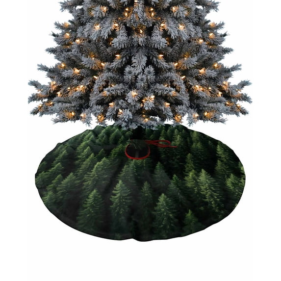 Green Forest Christmas Tree Skirt 48 Inches Large Christmas Skirt Tree, Pine Trees Modern Mysterious Art Tree Skirt Christmas Decorations for Fireplace Party Holidays Indoor Outdoor