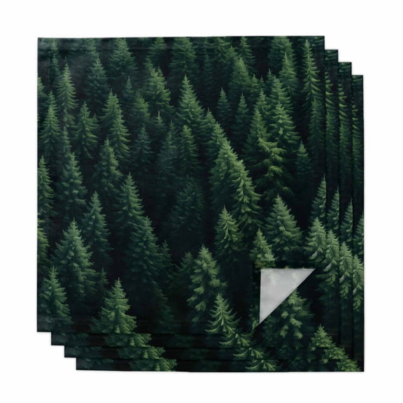 Green Forest Cloth Napkins, Modern Pine Trees Mysterious Art Washable and Reusable Dinner Napkins Set of 4, Table Napkin for Kitchen Party Birthday Wedding Hotel Housewarming 20"x20"