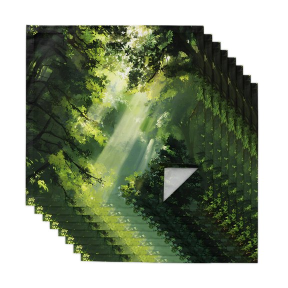 Green Forest Cloth Napkins, Nature Spring Scenic Woodland Washable and Reusable Dinner Napkins Set of 8, Table Napkin for Kitchen Party Birthday Wedding Hotel Housewarming 20"x20"