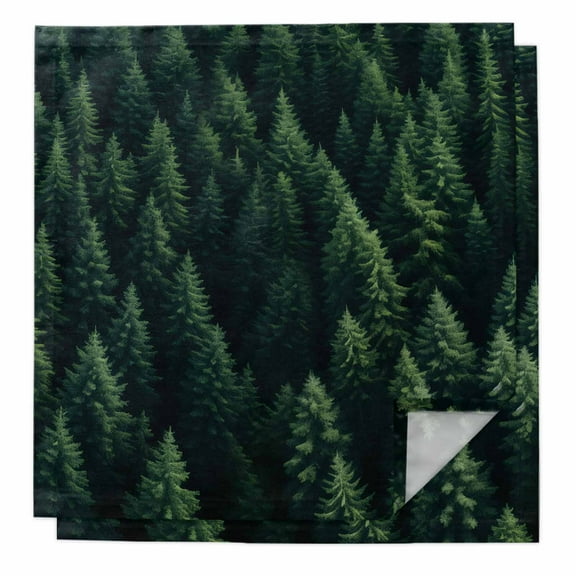 Green Forest Cloth Napkins Washable Set of 2, Modern Pine Trees Mysterious Art Reusable Dinner Table Napkins Cloth Bulk for Weddings Kitchen Restaurants Hotel Events Parties 20 x 20 Inch