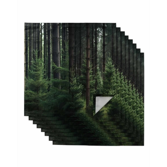 Green Forest Cloth Napkins Washable Set of 8, Mysterious Primitive Forest Pine Tree Reusable Dinner Table Napkins Cloth Bulk for Weddings Kitchen Restaurants Hotel Events Parties 20 x 20 Inch