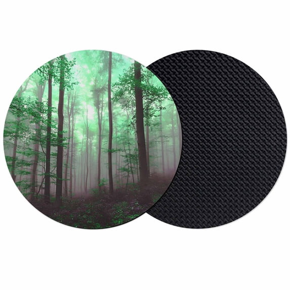 Green Forest Coasters Set of 2, Absorbent Coasters for Drinks, Vintage Foggy Woods Tree Coaster for Desk Coffee Table Protection, Home Decor House Warming Gifts 4"