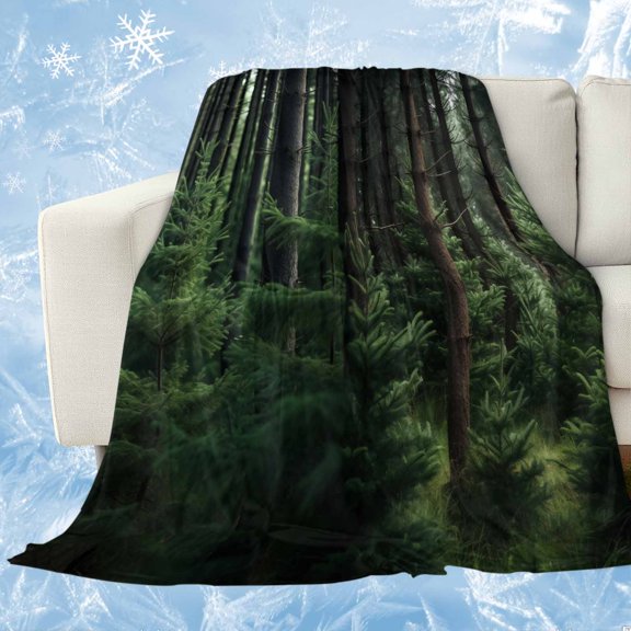 Green Forest Cooling Blanket for Hot Sleepers, Soft Breathable Cool Summer Blanket for Night Sweats, Mysterious Primitive Forest Pine Tree Lightweight Ice Silk Bed Throw Blankets All Season 50"x60"