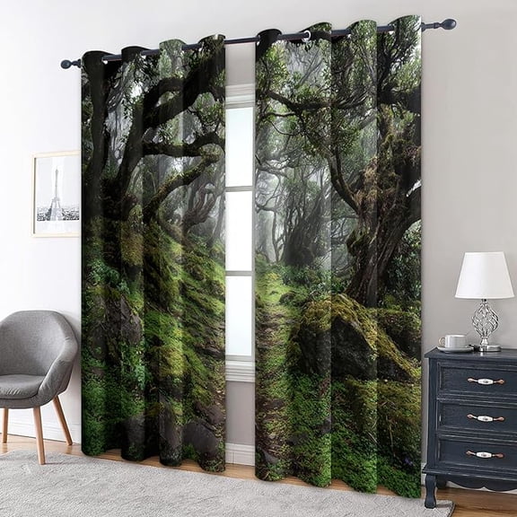Green Forest Curtains for Living Room, Tree Scenic Nature Woodland Blackout Curtains for Bedroom, Grommet Drapes, Enchanted Forest Home Decor Window Curtains 42"W x 108"L (Pack of 2)