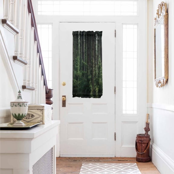 Green Forest Door Curtains for Door Window, French Sidelight Front Back Door Curtains With Tieback, Mysterious Primitive Forest Pine Tree Kitchen Rod Pocket Drapes Panel, 25"x40"
