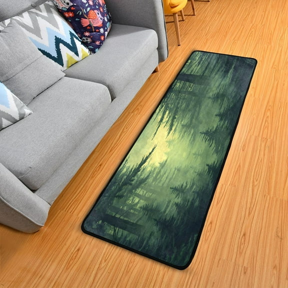 Green Forest Elegant Area Rug 72" x 24" Non-Slip Polyester with Cotton Padding