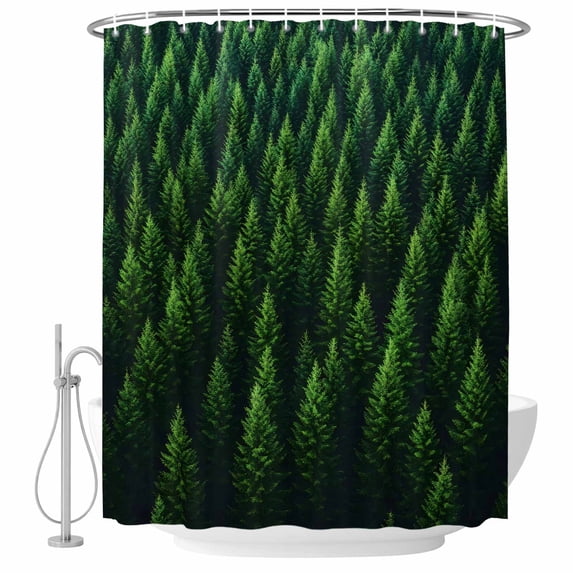 Green Forest Fabric Shower Curtain Pink Trees Forest Washable Shower Curtains for Bathroom, Waterproof Bath Curtain with Hooks Home Decor 72x72in