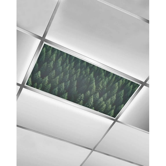 Green Forest Fluorescent Light Covers for Ceiling Lights 4x2 feet,1 Pack Magnetic Light Filters for Classroom,Modern Pine Trees Mysterious Art Fluorescent Light Shade Panel for Office School Drop