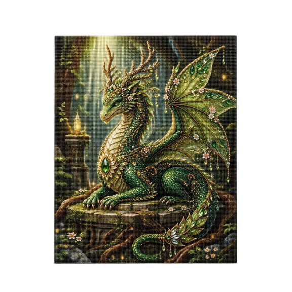 Green Forest Guardian Dragon 3D Diamond Painting Kit,DIY Fantasy Emerald Dragon Gem Art Rhinestone Craft Supply With Wings Flowers,Enchanted Home Bedroom Wall Hanging Decor Craft Supply Kit