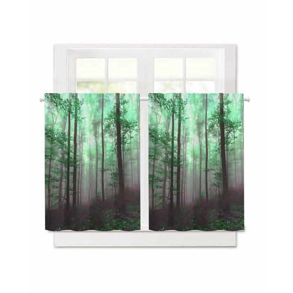 Windows Apps Retro Green Forest Kitchen Curtains - 45 Inch Length Kitchen Window Curtains ...