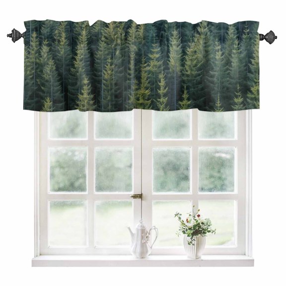 Green Forest Kitchen Valances for Windows 42x12 Inch Kitchen Curtains Valances Rod Pocket Pine Tree Summer Botanical Modern Art Bathroom Window Valances for Window Treatment Decor