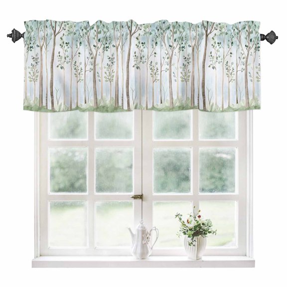 Green Forest Kitchen Valances for Windows 42x12 Inch Kitchen Curtains Valances Rod Pocket Watercolor Tree Branches Bathroom Window Valances for Window Treatment Decor