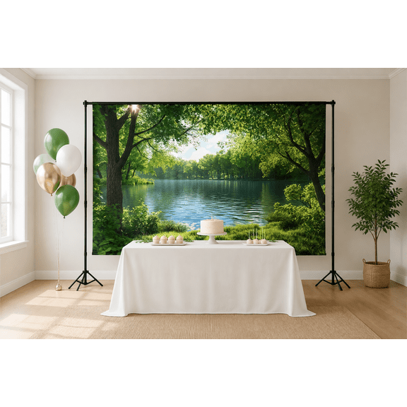 Green Forest Lake Landscape Backdrop