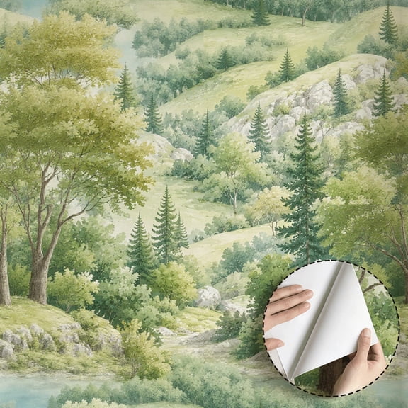 Rustic Style Waterfall Forest Mountain Waterfall Sika Deer Wallpaper Rustic Farmhouse Peel and ...