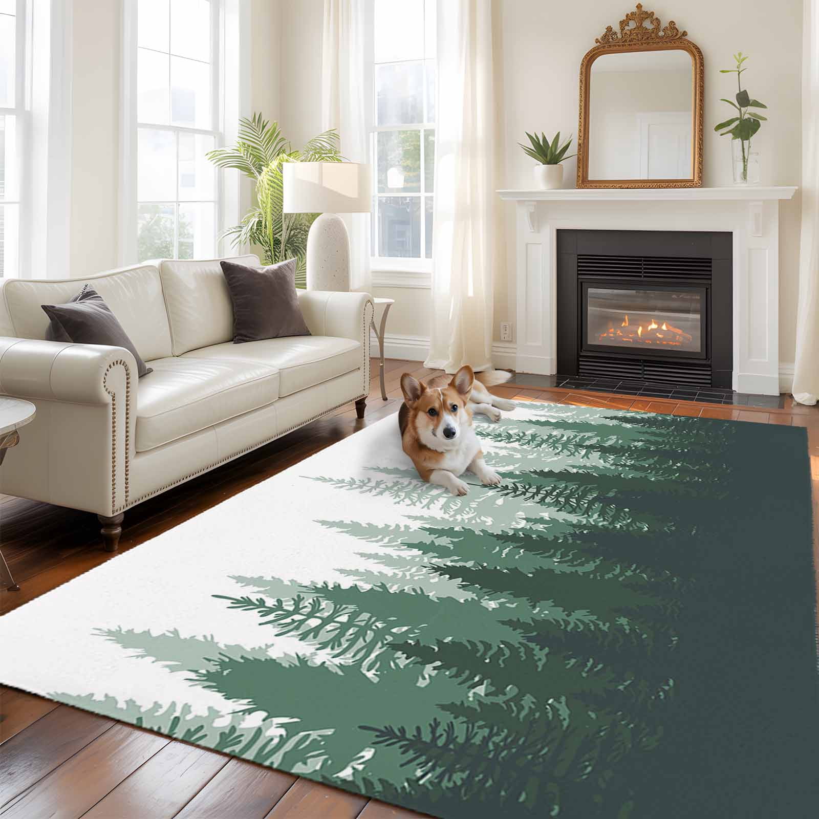 Green Forest Large Area Rugs 6x9 ft Nature Woodland Tree Misty Forest ...