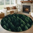 thumbnail image 1 of Green Forest Large Round Rug 8 FT, Non Slip Living Room Area Carpet, Modern Pine Trees Mysterious Art Washable Soft Circle Rug Non-Shedding Floor Carpet for Bedroom Office Dining Room, 1 of 9