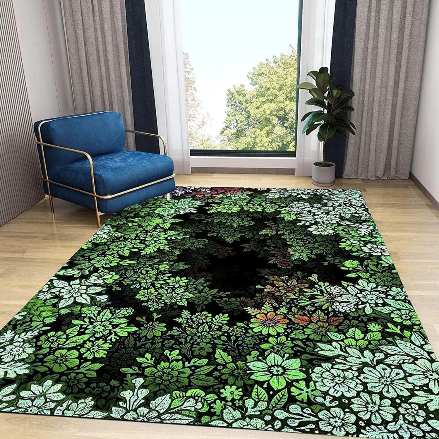 Fresh Rugs Green Forest Leaves Bushes Area Carpet Modern Retro Fresh Plant Entry ...
