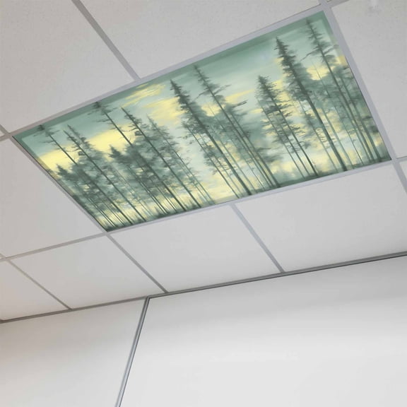 Green Forest Magnetic Fluorescent Light Covers for Ceiling Lights 2 x 4 Feet, Modern Oil Painting Art Botanical Office Classroom Kitchen Drop Ceiling Light Covers Lighting Filters Shade Panel 1 Pack