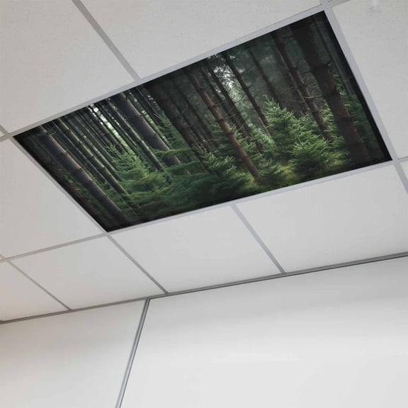 Green Forest Magnetic Fluorescent Light Covers for Ceiling Lights 2x4Ft, Mysterious Primitive Forest Pine Tree Office Classroom Kitchen Drop Ceiling Light Covers Lighting Filters Shade Panel 1 Pack