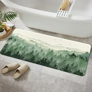 Green Forest Mountain Bathroom Rug, Green Misty Forest Tree Non Slip Soft Bath Mat, Nature Scenery Landscape Bath Rugs for Bathroom Living Room Bedroom Kitchen Indoor for Home Decor,17X48IN