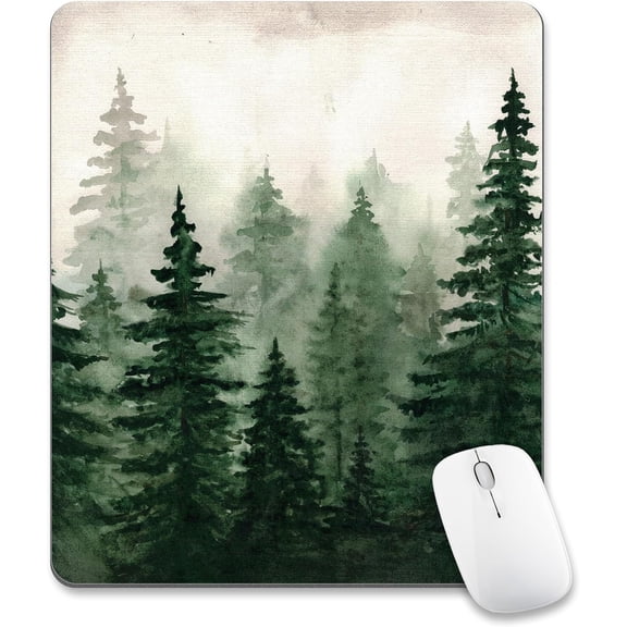 Green Forest Mouse Pad Mountain Tree Desk Mousepad Computer Gaming Office Small Cute Aesthetic Vintage Christmas Large Wireless Mat Desktop Laptop Travel Square Medium Accessories Supplies