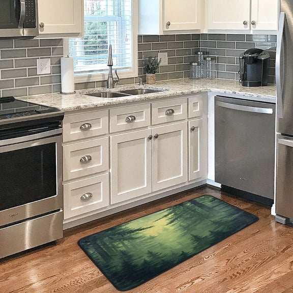 Green Forest Non Slip Long Door Mat 39''x20'' Soft, Absorbent, for Kitchen, Bathroom, and Bedroom